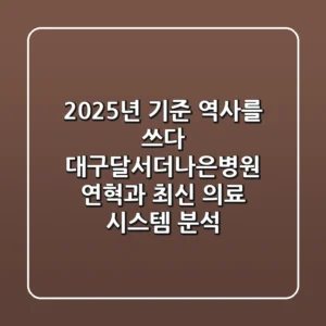 "2025년 기준 역사를 쓰다", 대구달서더나은병원 연혁과 최신 의료 시스템 분석