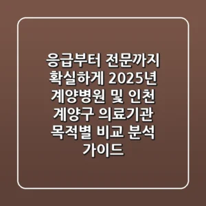 "응급부터 전문까지 확실하게", 2025년 계양병원 및 인천 계양구 의료기관 목적별 비교 분석 가이드