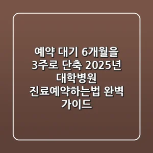 "예약 대기 6개월을 3주로 단축", 2025년 대학병원 진료예약하는법 완벽 가이드